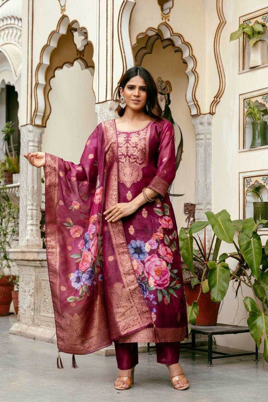 Tissue Silk Party Wear Printed Kurtis Kurti Bottom With Dupatta - MYLUXURY LANE ENTERPRISE